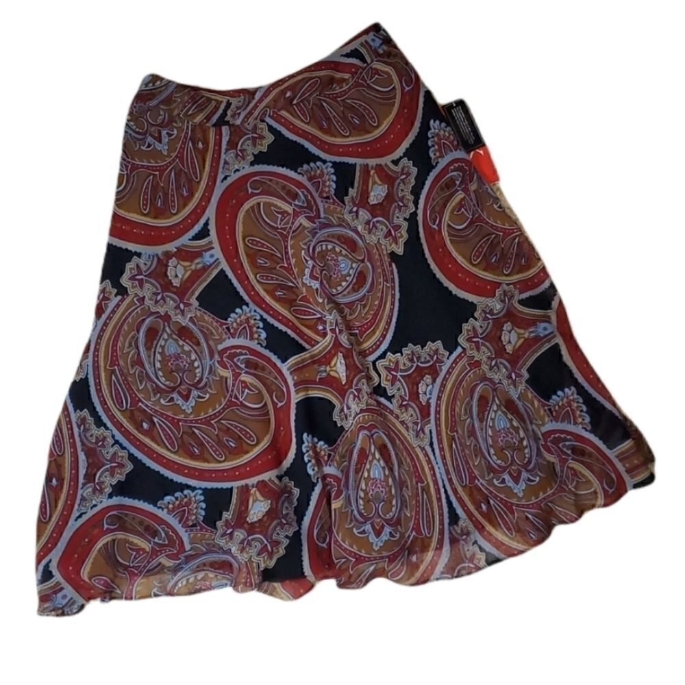 AK ANNE KLEIN Silk Paisley Flare Skirt